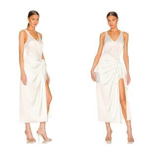 NWT Show Me Your Mumu Hampton Wrap Dress in Ivory Luxe Satin Size XS